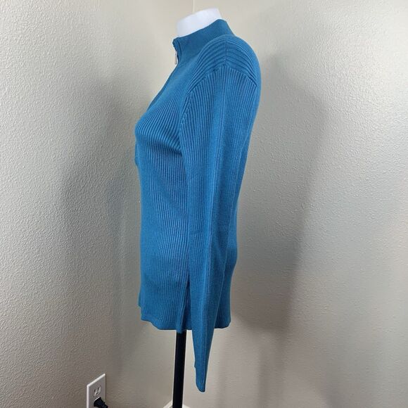 Boston Proper 1/4 Zip Sweater Women’s Sz L Fitted Teal-ish Blue Pullover - Picture 5 of 9